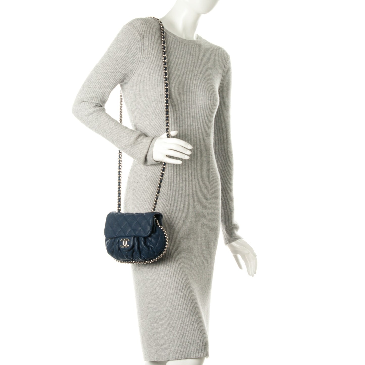 Washed Lambskin Quilted Mini Chain Around Flap Navy Blue