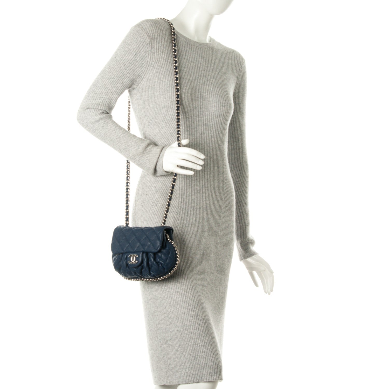 Chanel Washed Lambskin Quilted Mini Chain Around Flap Navy Blue 2 of 7