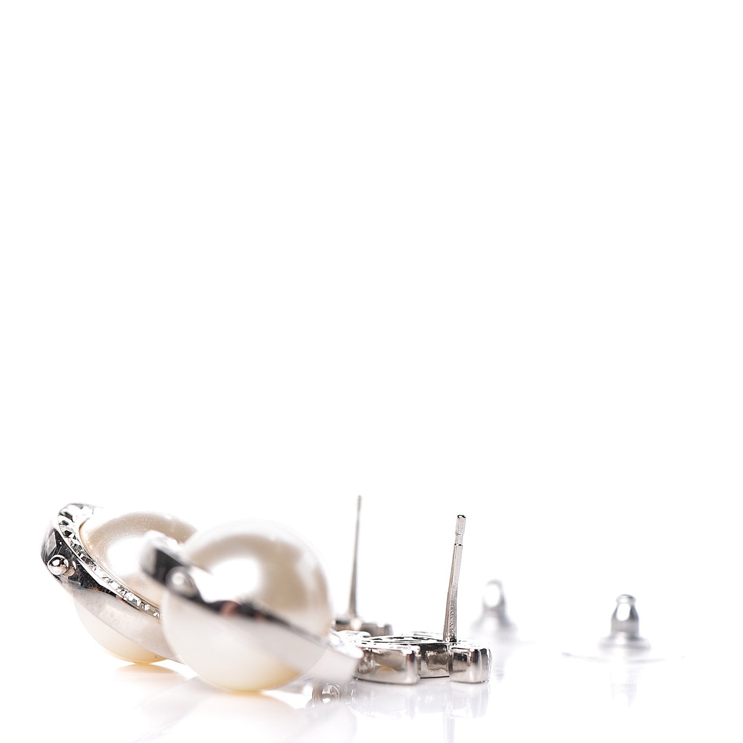 Baguette Crystal CC Pearl Drop Art Decoco Earrings Silver