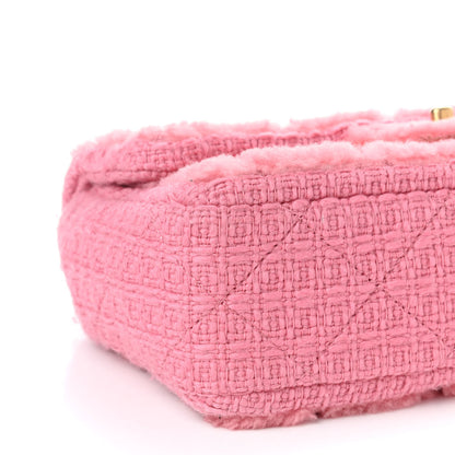 Chanel Shearling Sheepskin Tweed Quilted Single Flap Pink 9 of 11