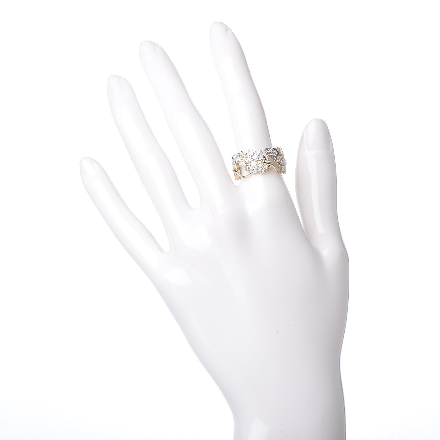 18K Yellow Gold Platinum Diamond Schlumberger Four Leaves Ring 54 7
