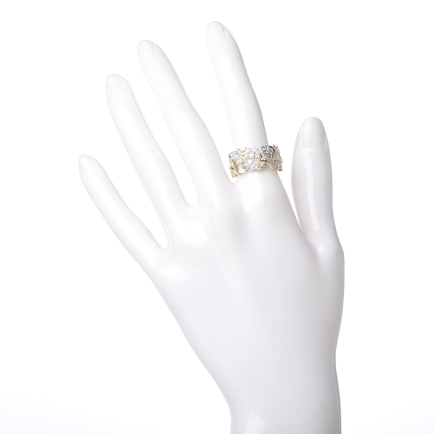 Tiffany 18K Yellow Gold Platinum Diamond Schlumberger Four Leaves Ring 54 7 2 of 4