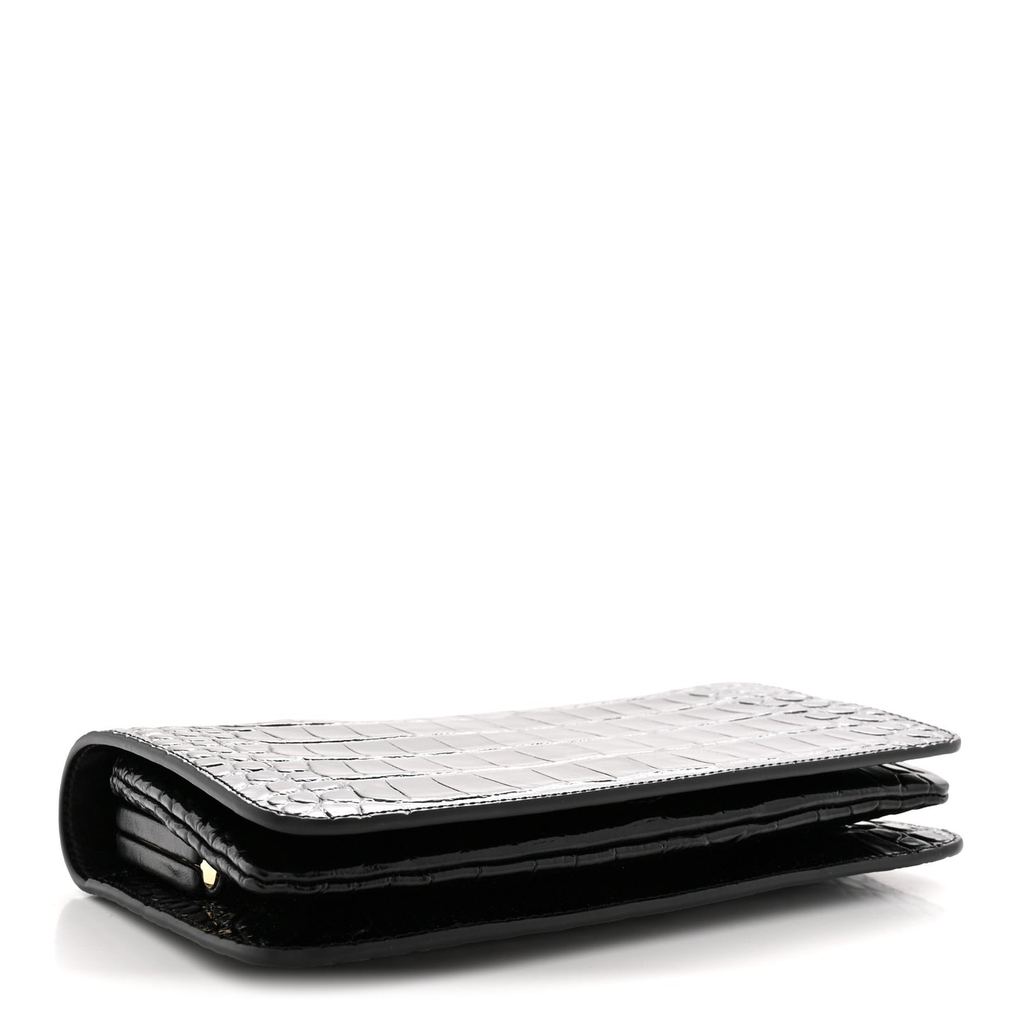 Calfskin Crocodile Embossed CC Clutch Black