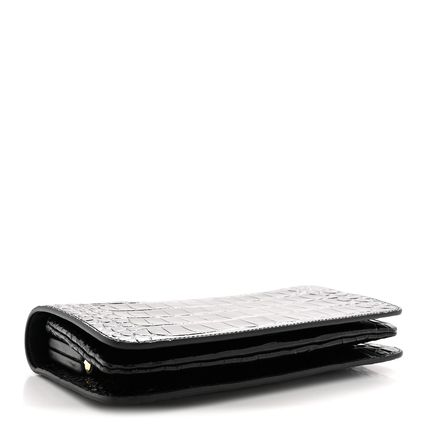 Chanel Calfskin Crocodile Embossed CC Clutch Black 4 of 10