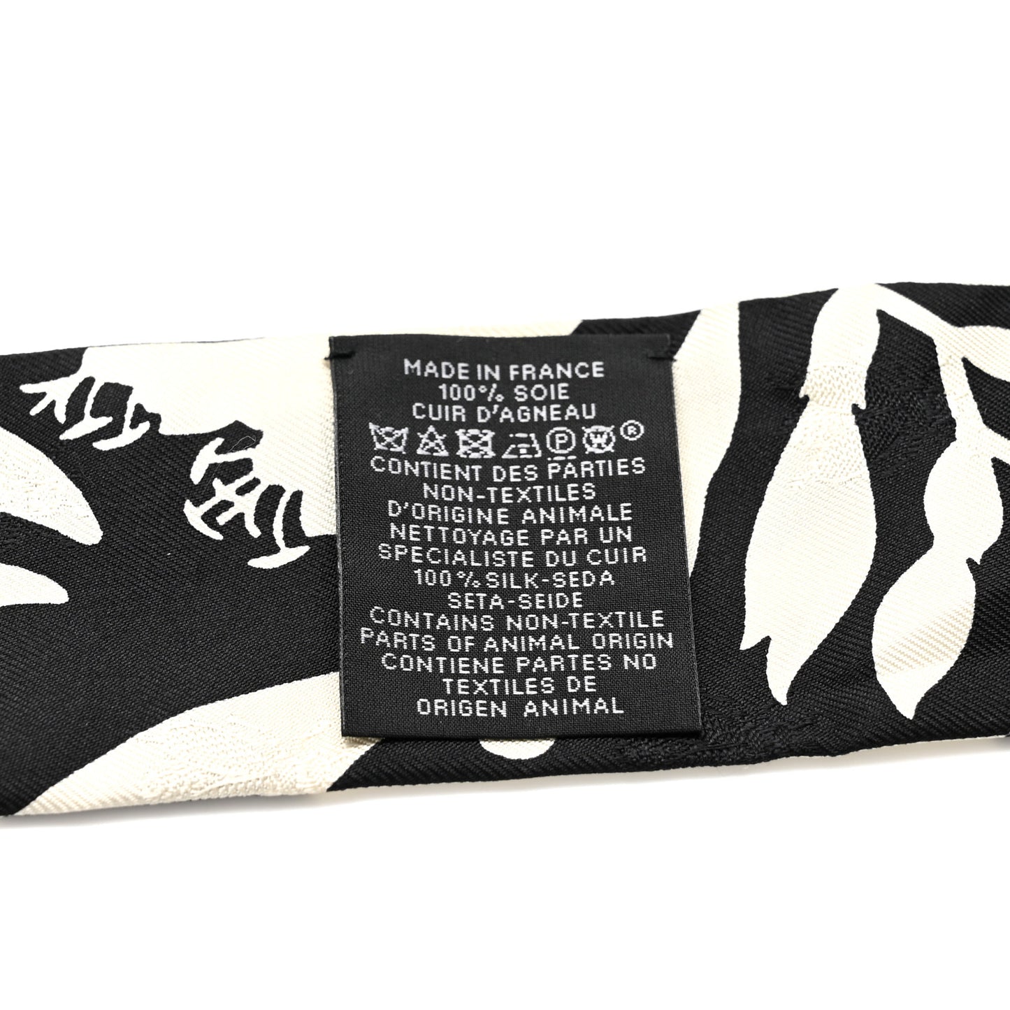 Silk Calfskin Bouquet Final Fringed Twilly Creme Black
