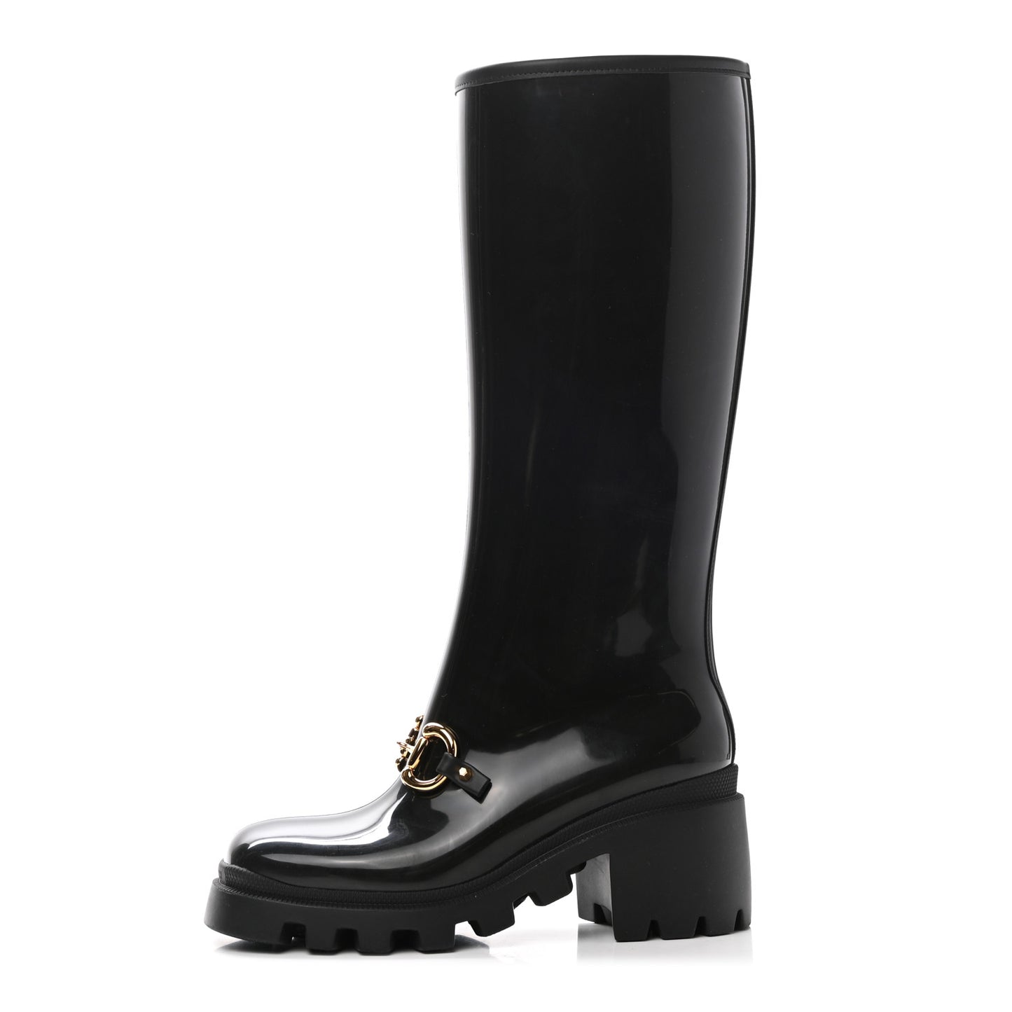 Rubber Horsebit Knee High Boots 37 Black