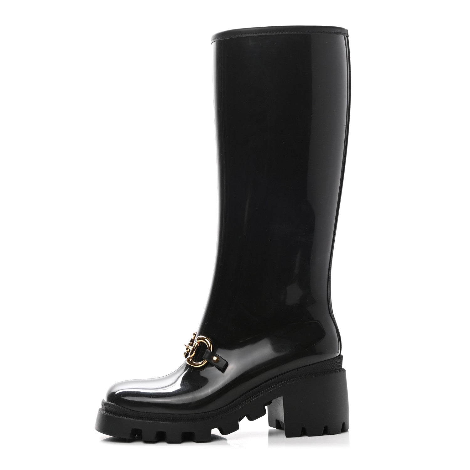 Gucci Rubber Horsebit Knee High Boots 37 Black 1 of 9