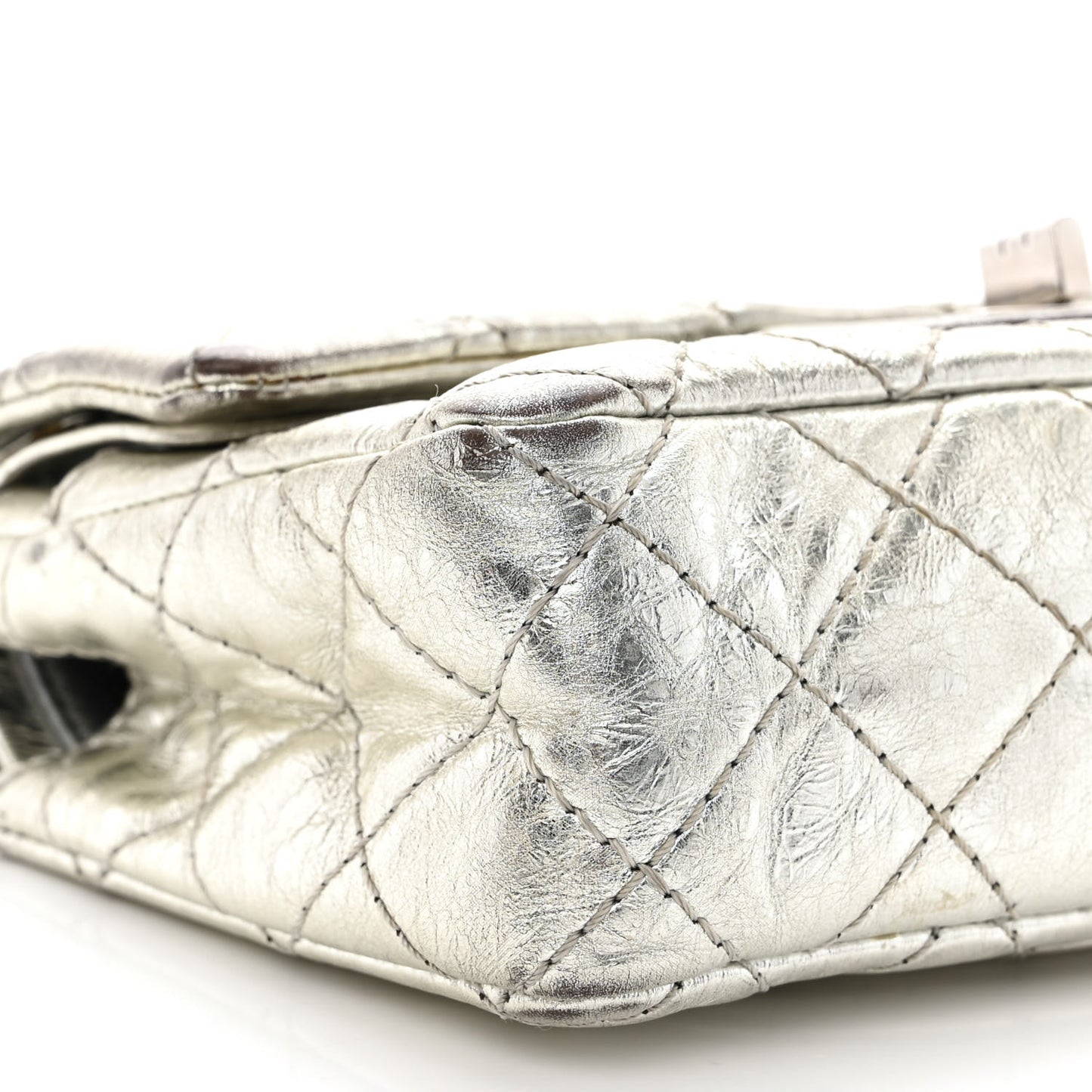 Metallic Aged Calfskin Quilted 2.55 Reissue 224 Flap Silver