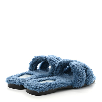 Hermes Woolskin Oran Sandals 37.5 Bleu 4 of 8
