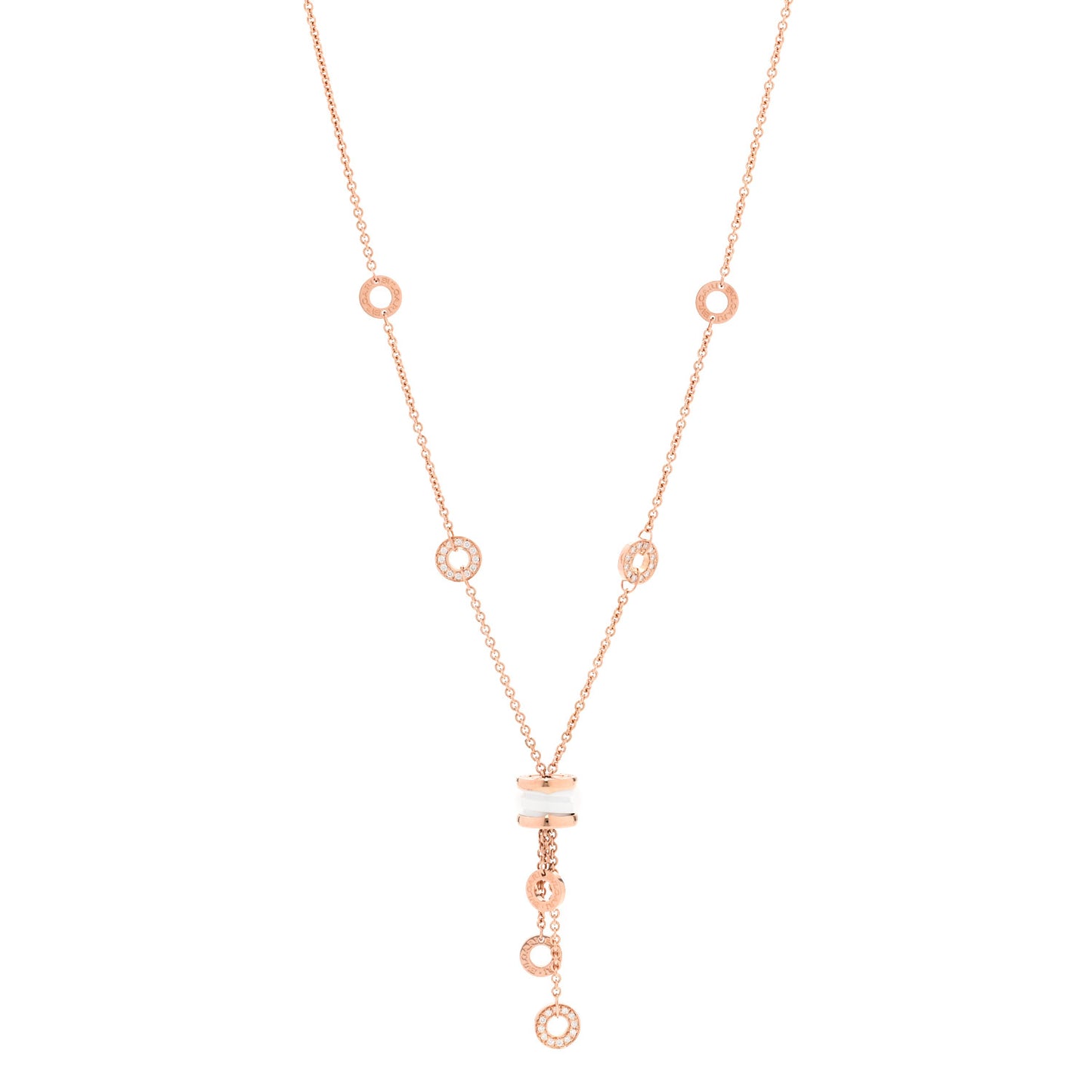 18K Rose Gold Diamond White Ceramic B.Zero1 Necklace