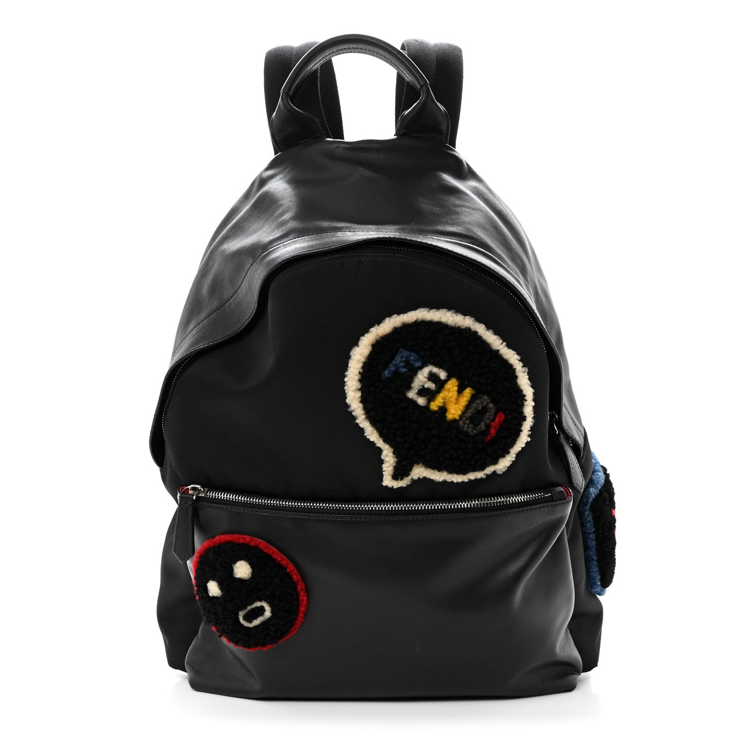 Fendi Nylon Calfskin Shearling Emoticon Backpack Black 1 of 11