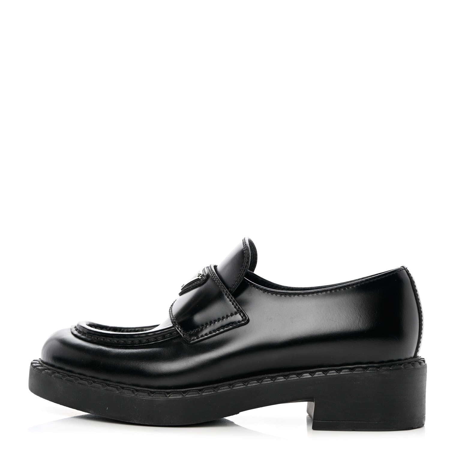 Prada Spazzolato Metal Triangle Logo 50mm Loafers 36 Black 1 of 9
