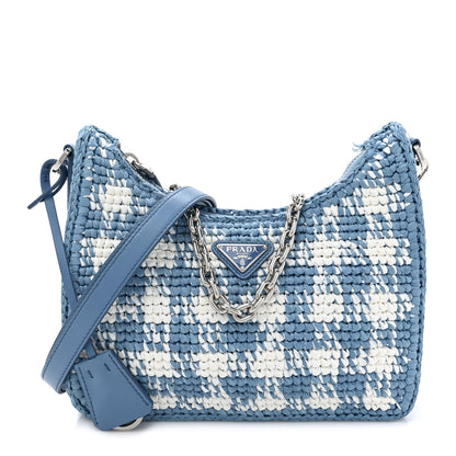 Prada Yarn Raffia Effect Crochet Embroidered Mini Re-Edition 1978 Shoulder Bag Celeste 1 of 10