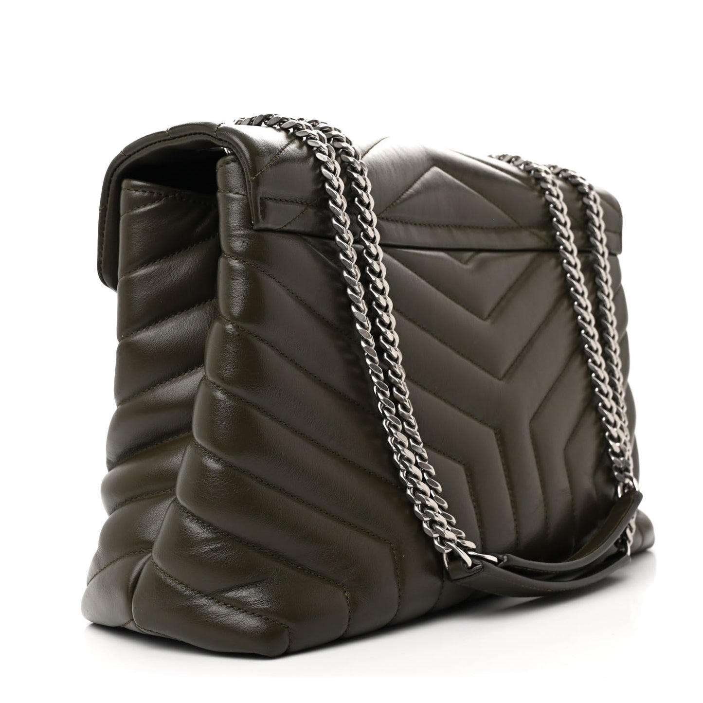 Calfskin Y Quilted Monogram Medium Loulou Chain Satchel Kaki Fonce
