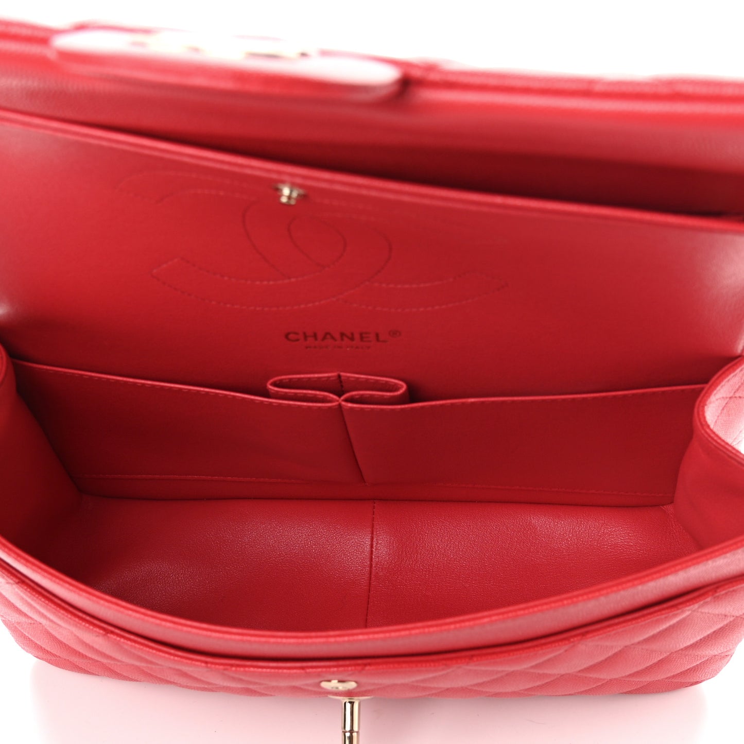 Caviar Quilted Jumbo Double Flap Red