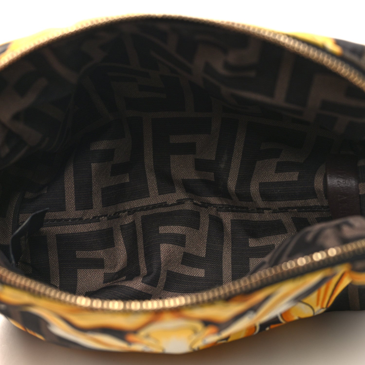 Fendi X VERSACE Nylon Fendace FF Baroque Print Small Trapezoid Beauty Pouch Gold 5 of 11