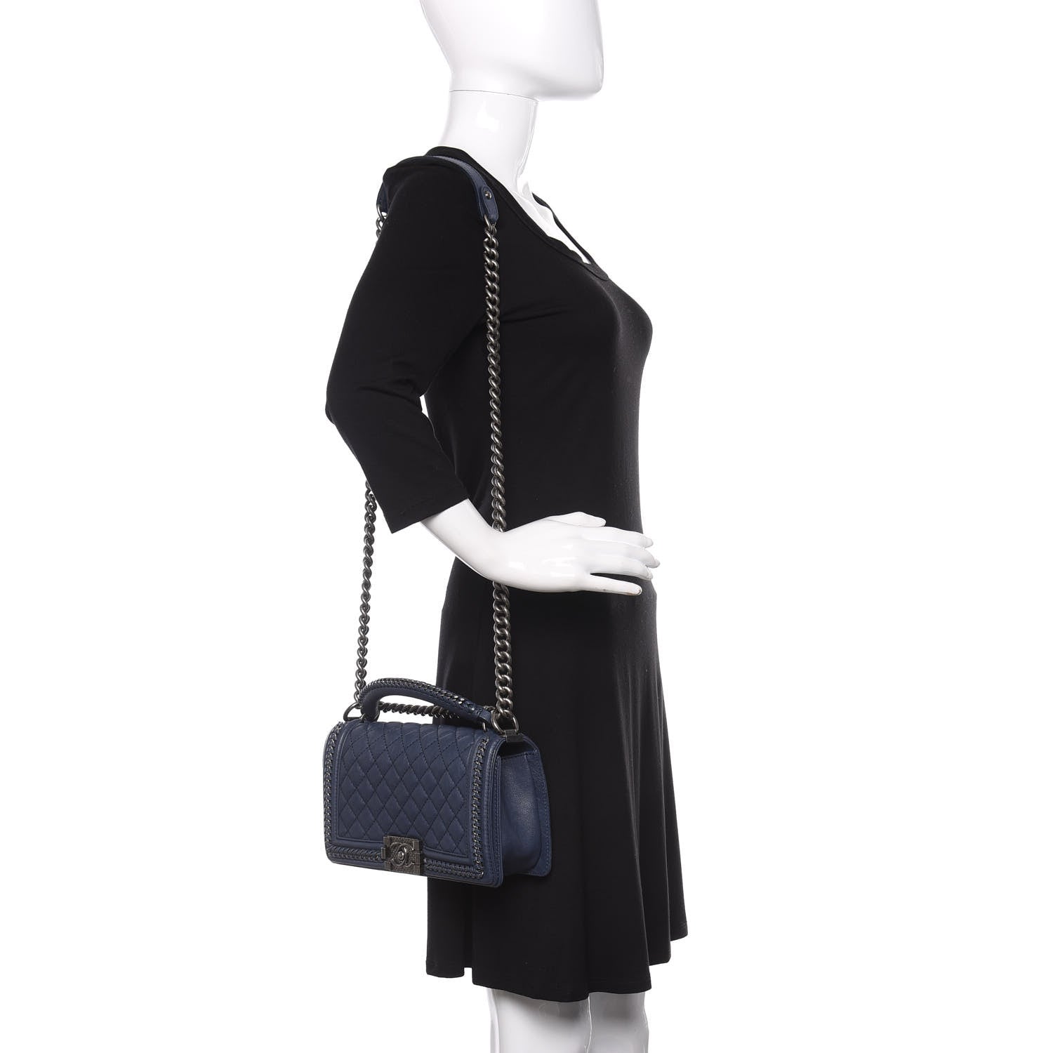 Chanel Calfskin Quilted Medium Top Handle Boy Flap Blue 2 of 10