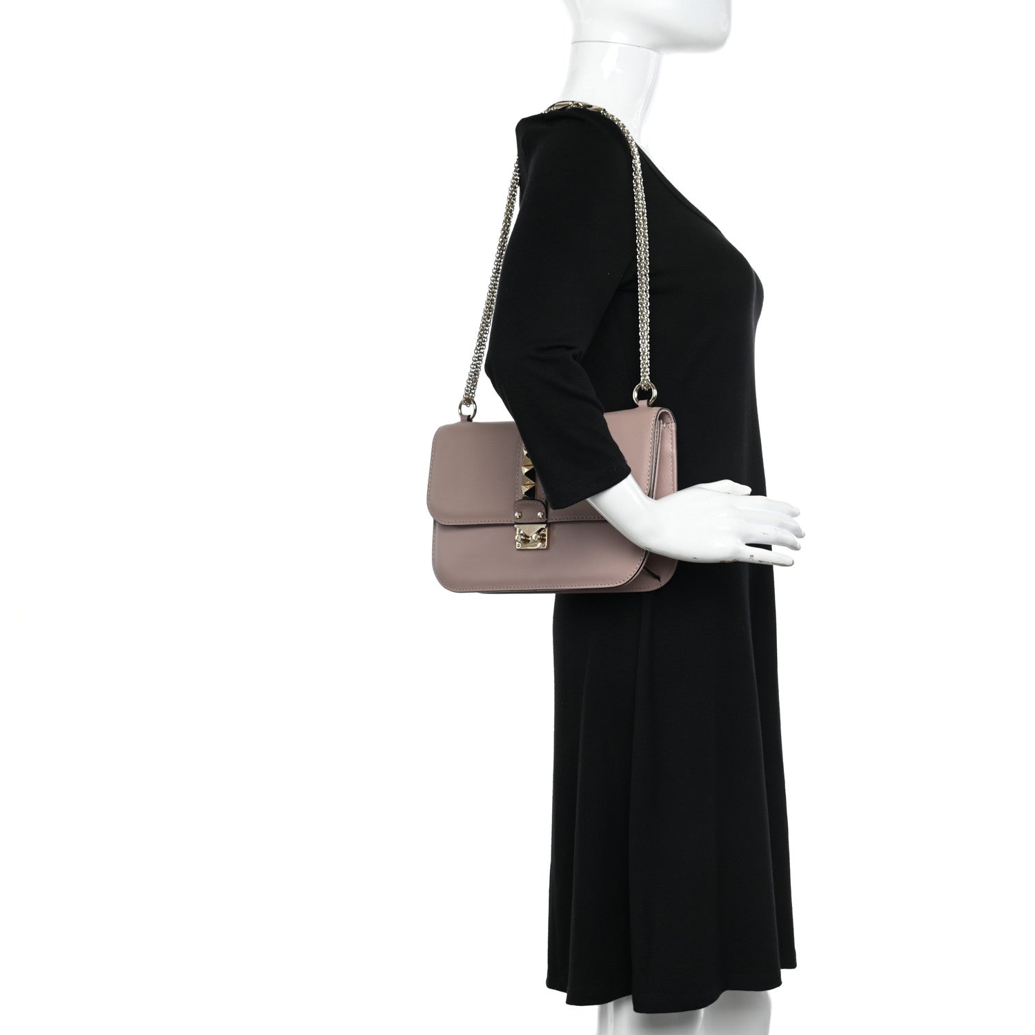 Valentino Garavani Vitello Medium Glam Lock Rockstud Flap Poudre 3 of 10