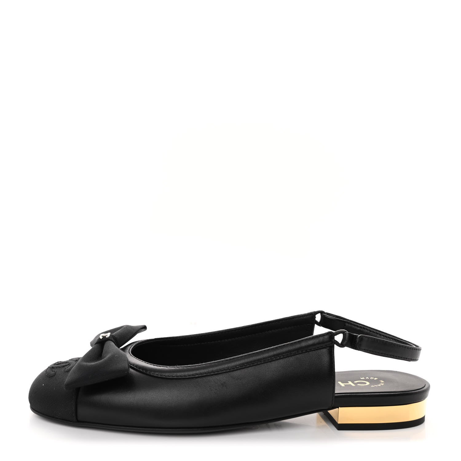 Chanel Lambskin Grosgrain Bow Cap Toe CC Slingback Flats 36.5 Black 1 of 11
