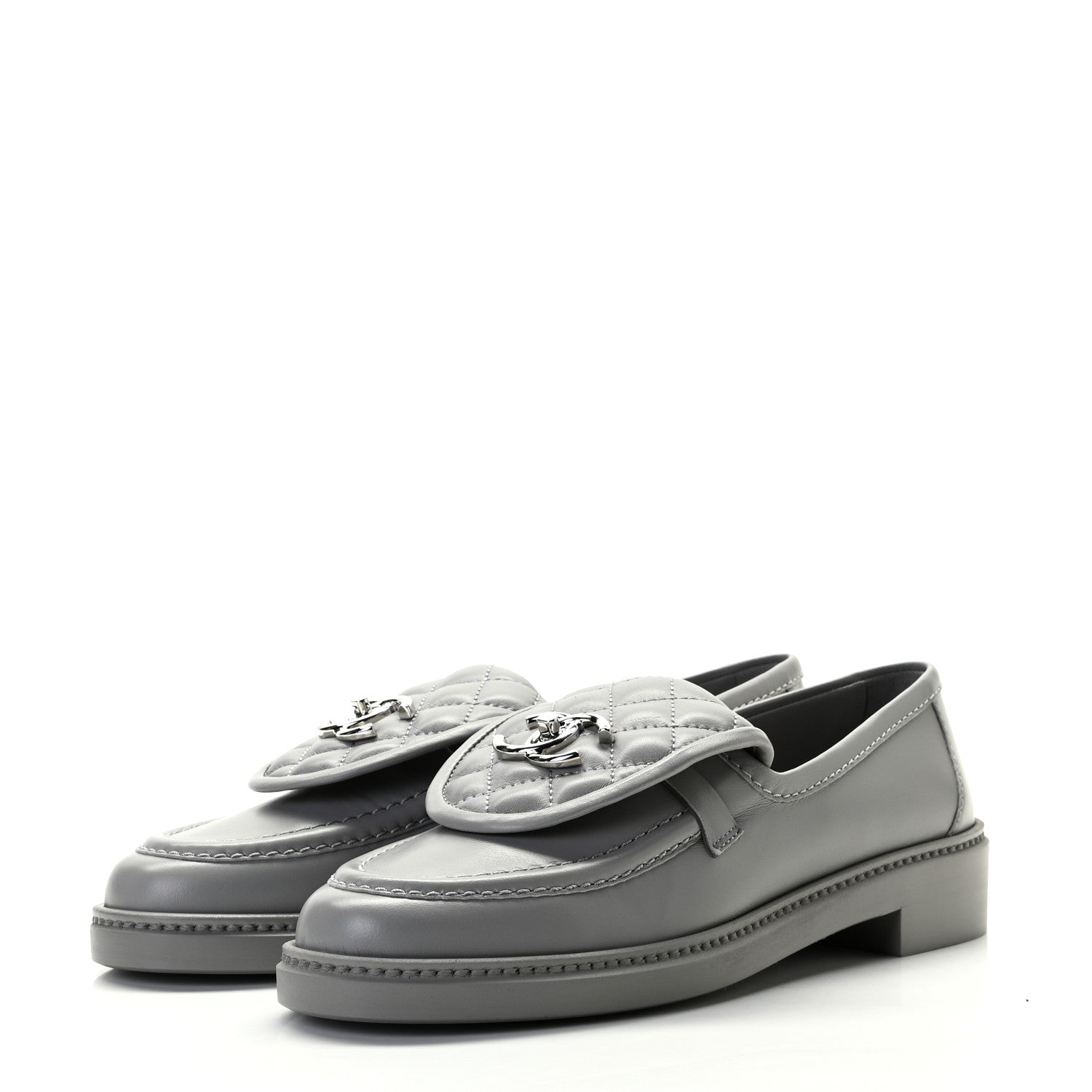 Chanel Lambskin Quilted CC Turnlock Loafers 38 Grey 2 of 9