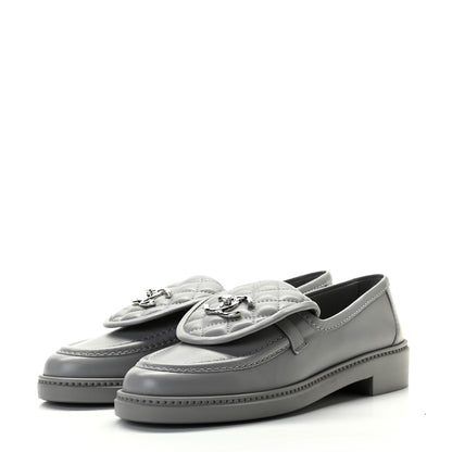 Chanel Lambskin Quilted CC Turnlock Loafers 38 Grey 2 of 9