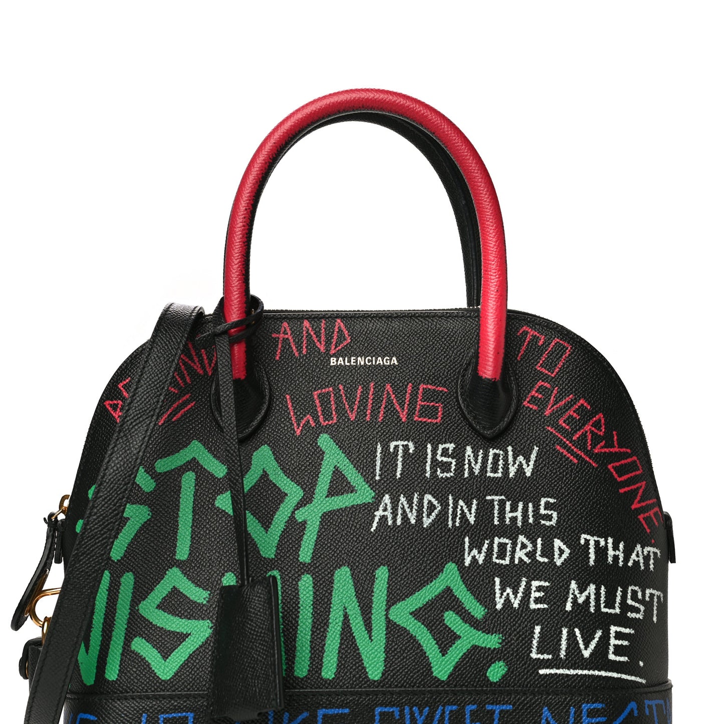 Signature Grained Calfskin Graffiti S Ville Top Handle Bag Black Multicolor