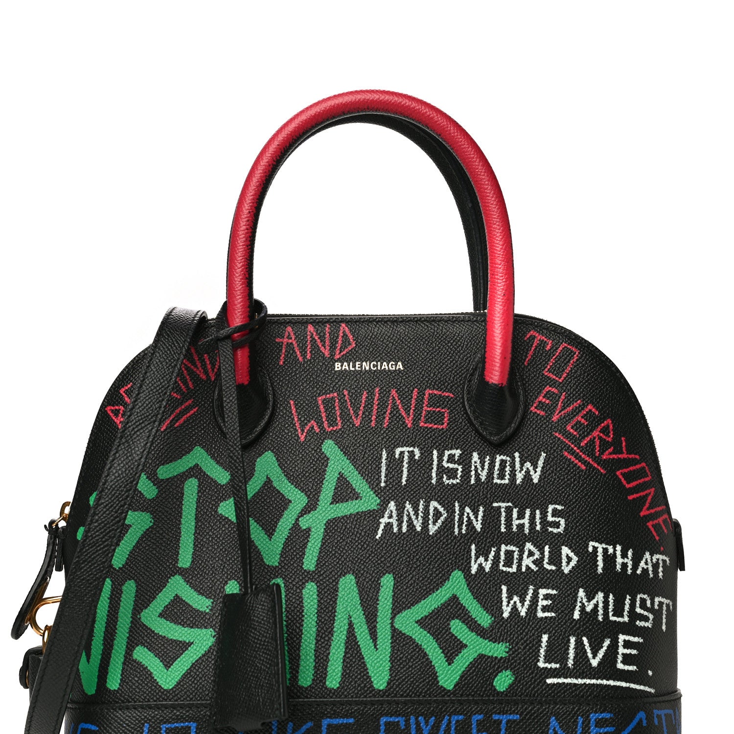 Balenciaga Signature Grained Calfskin Graffiti S Ville Top Handle Bag Black Multicolor 8 of 10