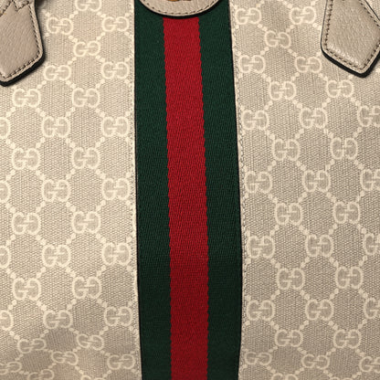 Gucci GG Supreme Monogram Textured Dollar Calfskin Web Medium Ophidia Shopping Tote Beige Mystic White Oatmeal 8 of 10