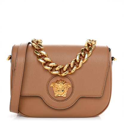 Versace Grained Calfskin La Medusa Chain Clutch Bag Brown 1 of 10