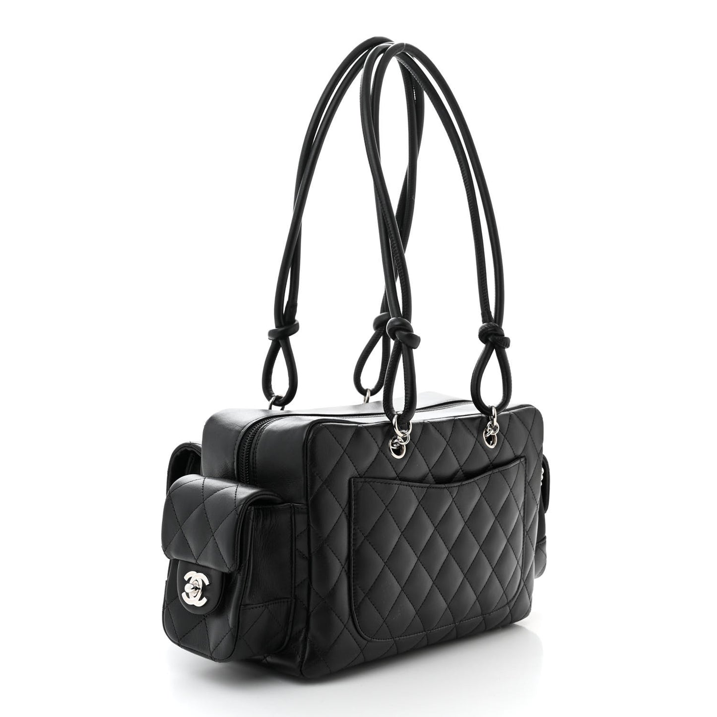 Calfskin Quilted Small Cambon Multipocket Reporter Black White