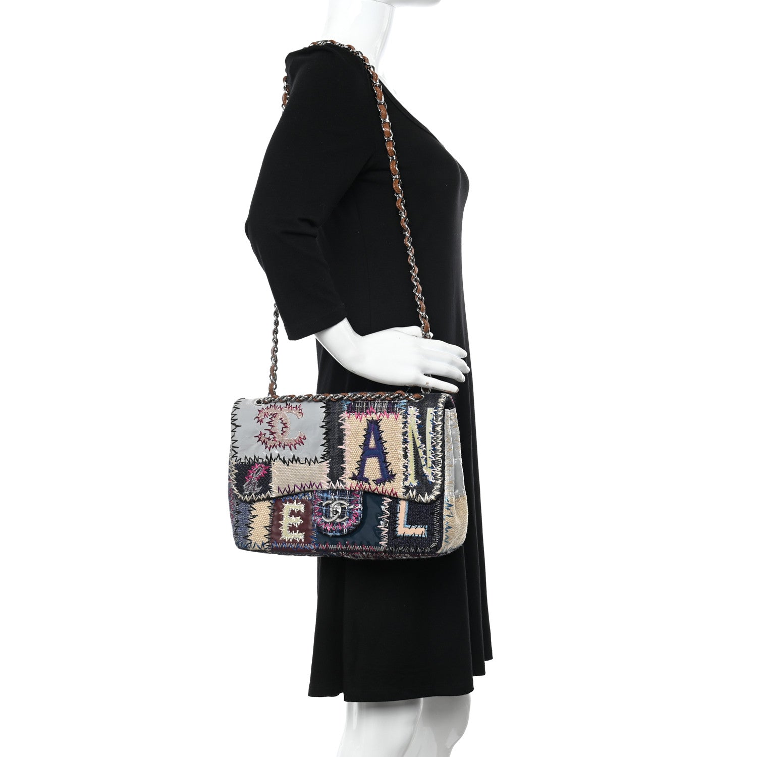 Chanel Denim Tweed Patchwork Jumbo Single Flap Multicolor 2 of 11