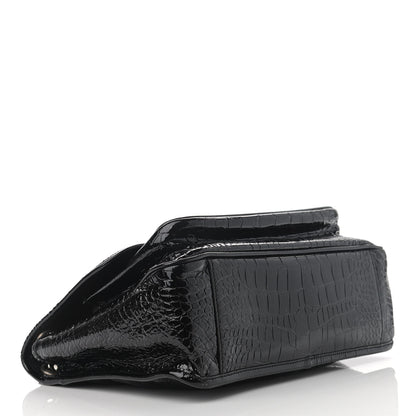 Saint Laurent Patent Crocodile Embossed Lambskin Monogram Medium Niki Chain Satchel Black 4 of 16
