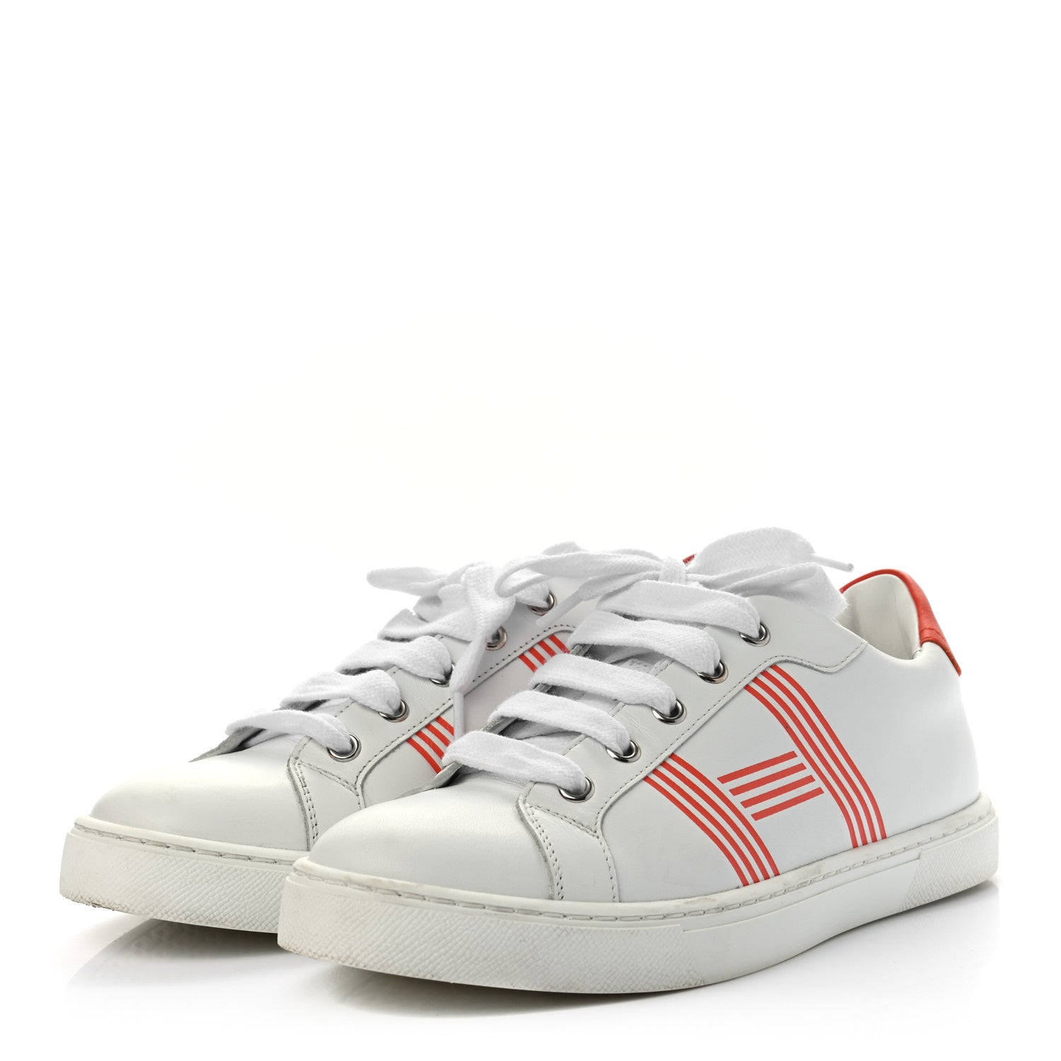 Hermes Calfskin Womens Advantage Sneakers 36.5 White Orange 3 of 10