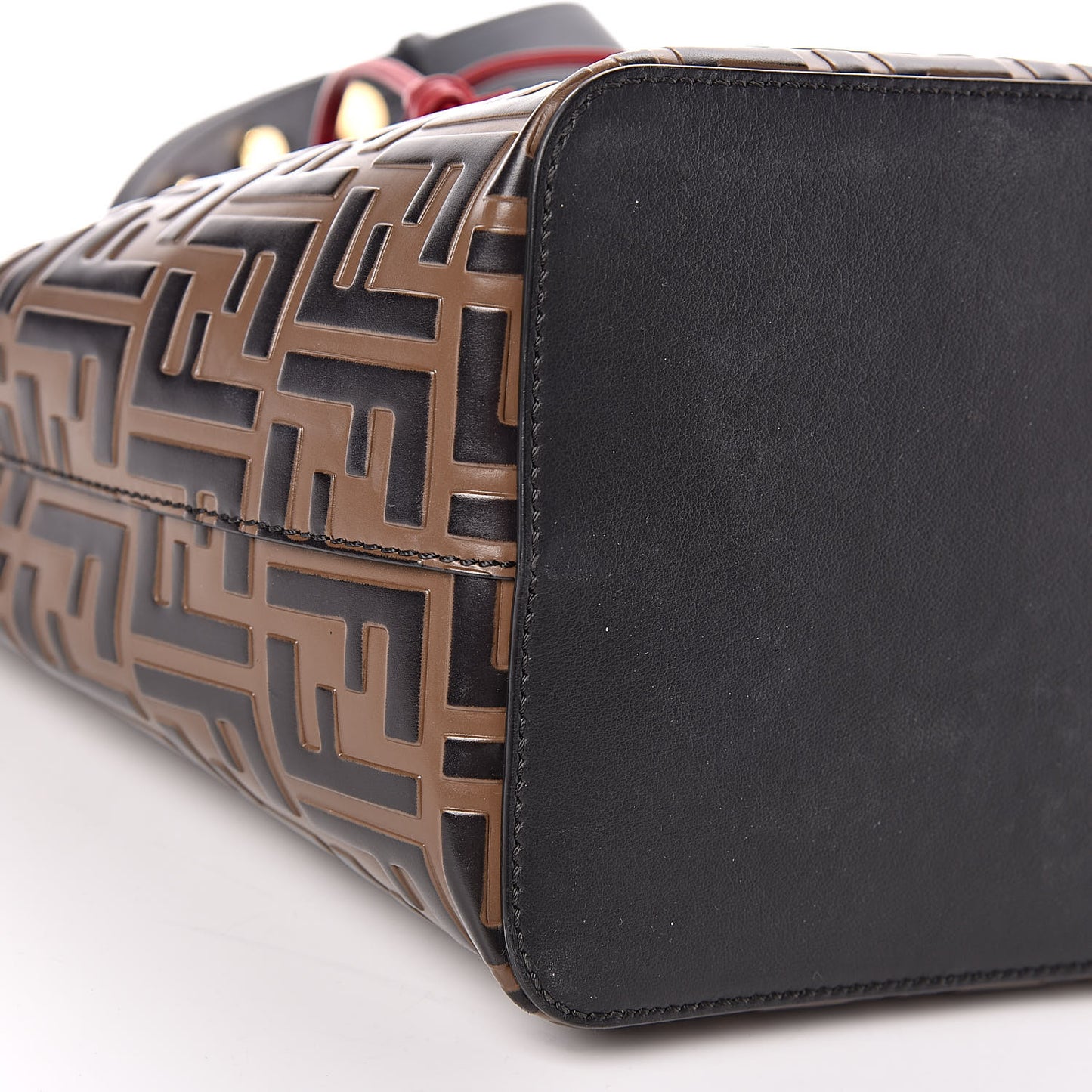 Vitello Grace F is Fendi Bi-Color FF 1974 Embossed Grande Mon Tresor Bucket Bag Maya Black Fragola
