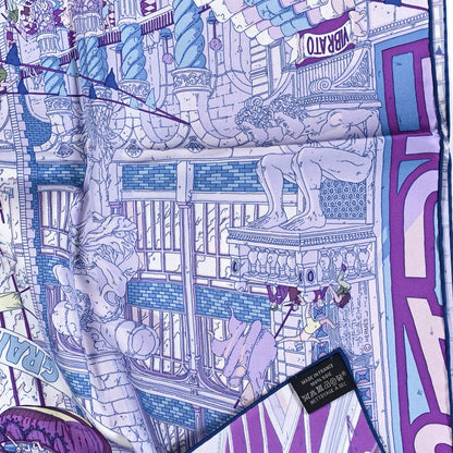 Hermes Silk Le Grand Prix Du Faubourg Scarf 90 Mauve Violet Jaune Soufre 4 of 4