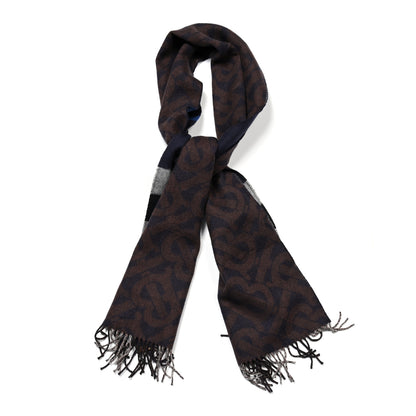 Burberry Cashmere Half Mega Check Monogram TB Reversible Fringe Scarf Dark Charcoal Blue 1 of 4