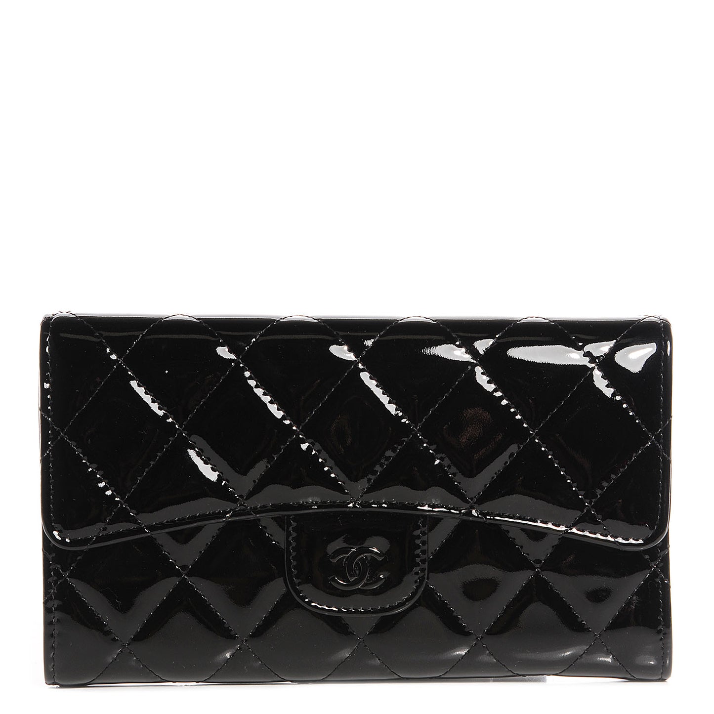 Patent Quilted Large Flap Wallet Black