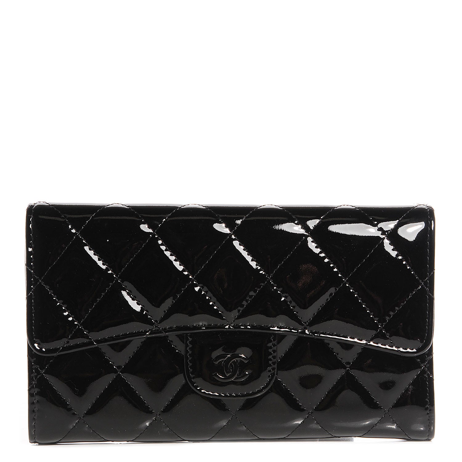 Chanel Patent Quilted Large Flap Wallet Black 1 of 8