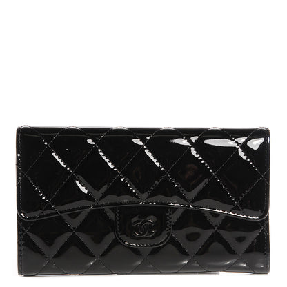 Chanel Patent Quilted Large Flap Wallet Black 1 of 8
