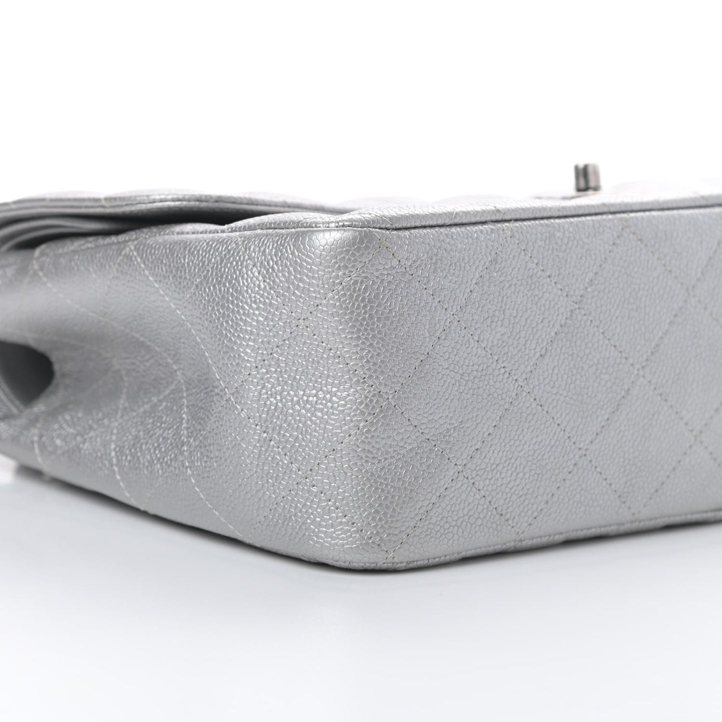 Metallic Caviar Quilted Jumbo Double Flap Silver