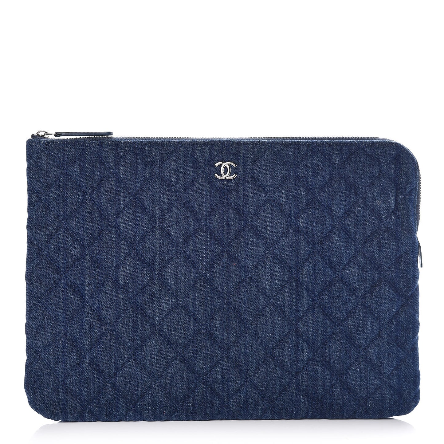 Denim Quilted Medium Cosmetic Case Blue