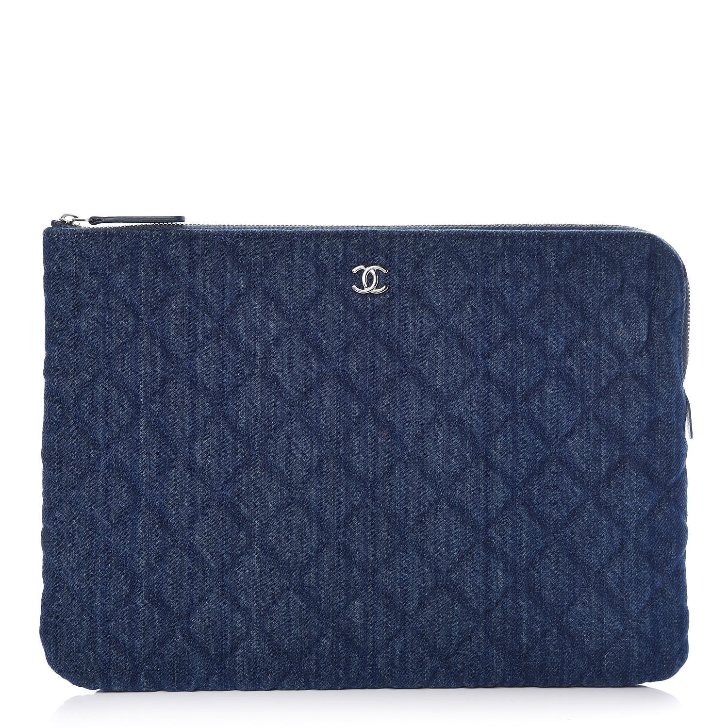 Chanel Denim Quilted Medium Cosmetic Case Blue 1 of 10