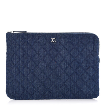 Chanel Denim Quilted Medium Cosmetic Case Blue 1 of 10