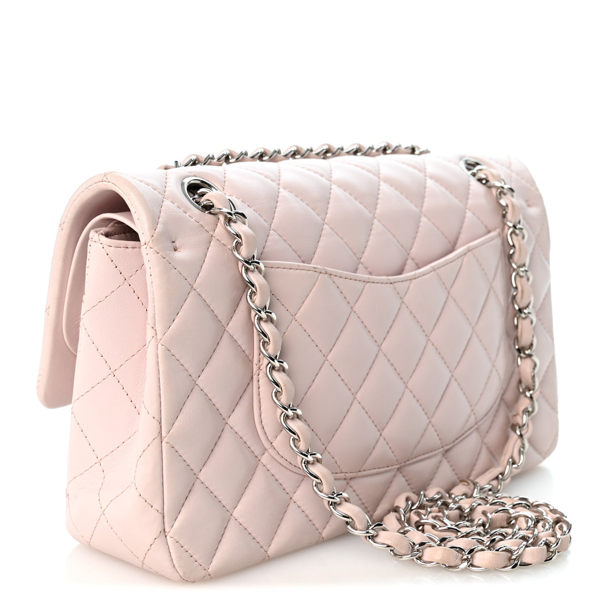 Lambskin Quilted Medium Double Flap Light Pink