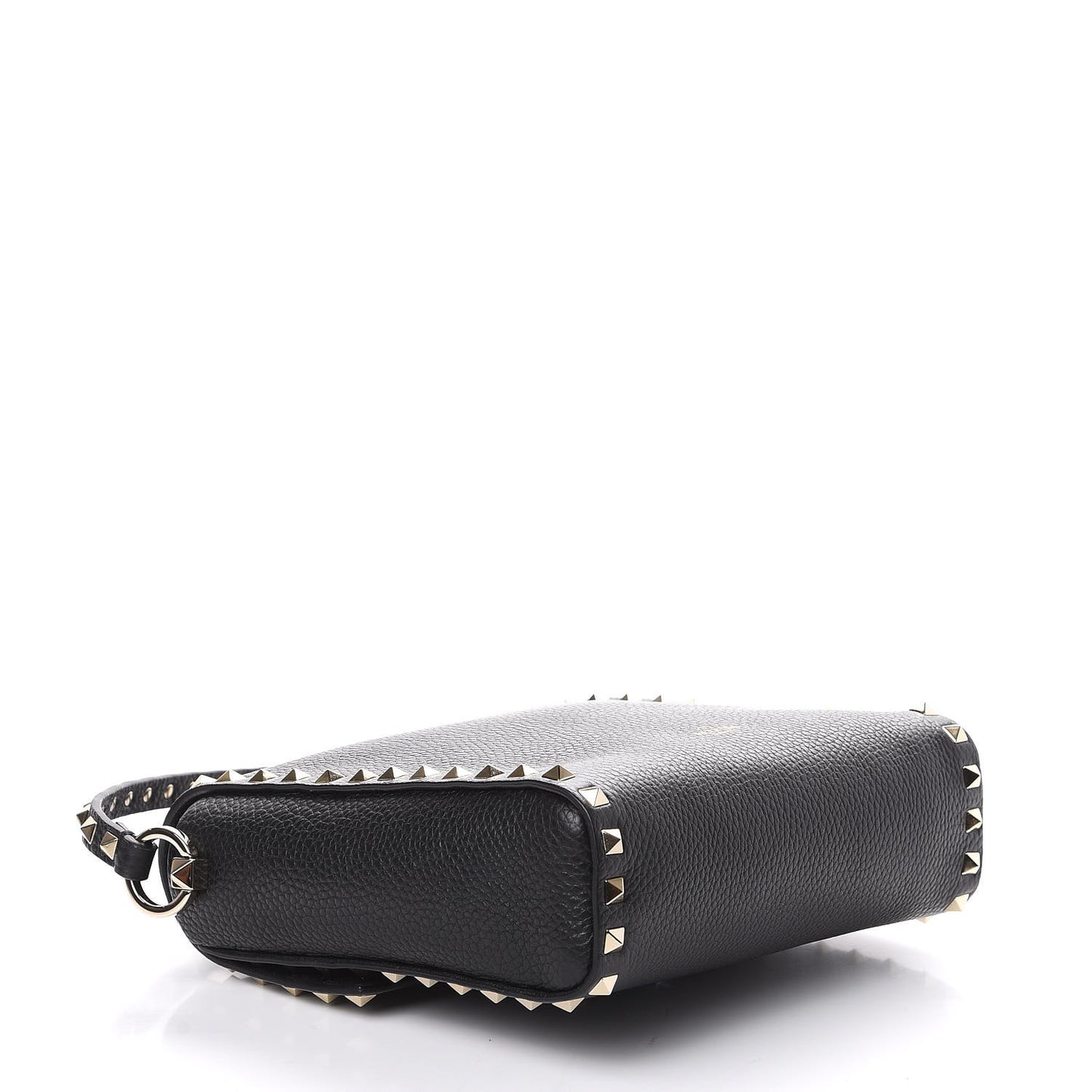 Pebbled Calfskin Rockstud Flip Lock Flap Messenger Black