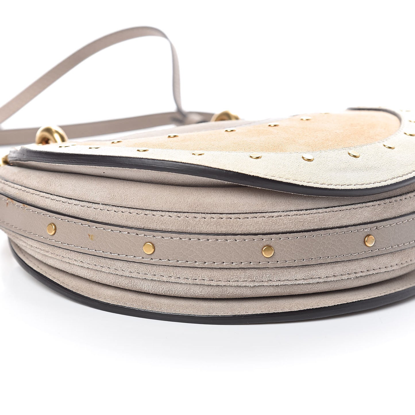 Smooth Calfskin Suede Patchwork Studded Small Pixie Bag Motty Grey