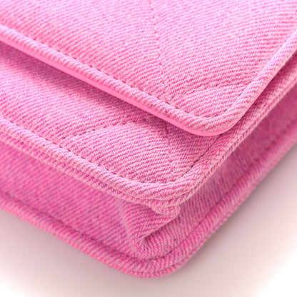 Chanel Denim Quilted Chanel 19 Wallet On Chain WOC Neon Pink 9 of 9