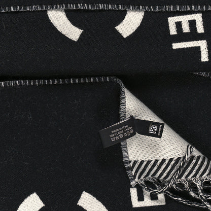 Chanel Wool CC Logo Fringe Scarf Black White 3 of 3