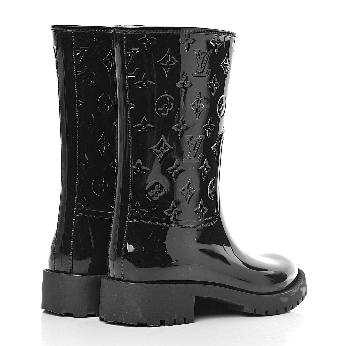 Rubber Embossed Monogram Drops Flat Half Boots 36 Black