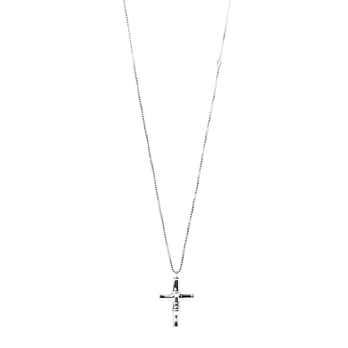 Sterling Silver Bamboo Cross Pendant Necklace